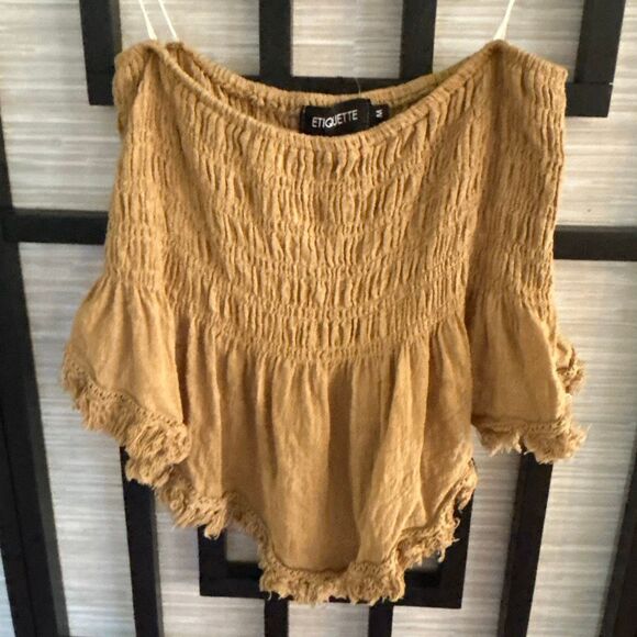 Etiquette tan strapless gauze top m - Picture 1 of 4